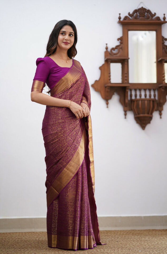 Tranquil Purple Color Soft Lichi Silk Saree With Blouse Piece