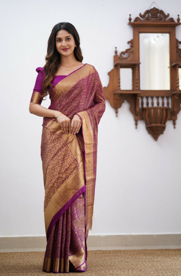 Tranquil Purple Color Soft Lichi Silk Saree With Blouse Piece