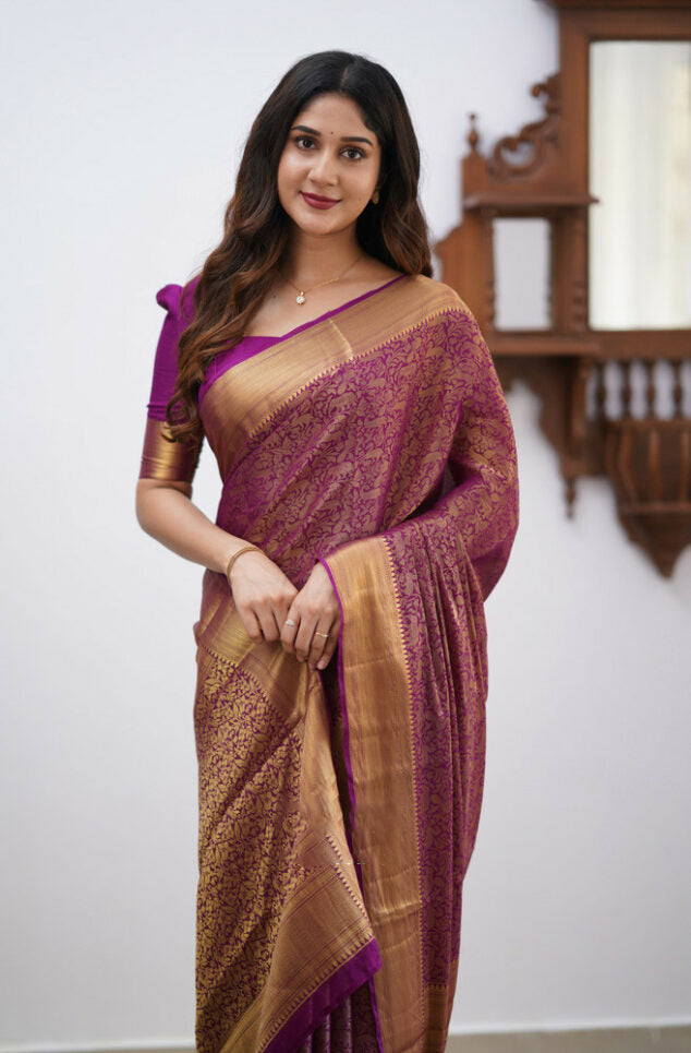 Tranquil Purple Color Soft Lichi Silk Saree With Blouse Piece