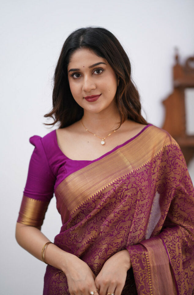 Tranquil Purple Color Soft Lichi Silk Saree With Blouse Piece