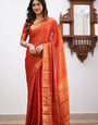 Trendsetting Red Color Soft Lichi Silk Saree With Blouse Piece