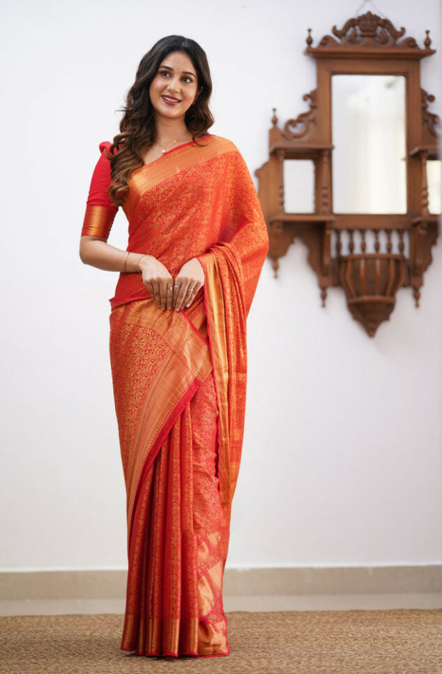 Trendsetting Red Color Soft Lichi Silk Saree With Blouse Piece