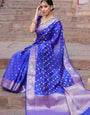 Splendid Blue Color Soft Lichi Silk Saree With Blouse Piece