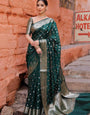 Halcyon Green Color Soft Lichi Silk Saree With Blouse Piece