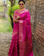 Sublime Dark Pink Color Soft Lichi Silk Saree With Blouse Piece