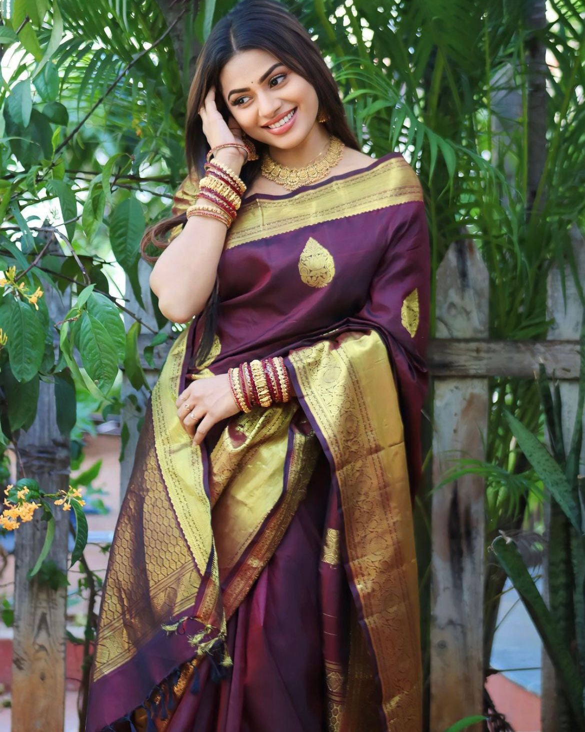 Breathtaking Wine Color Soft Lichi Silk Saree With Blouse Piece