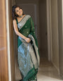 Resplendent Green Color Cotton Linen Silk Saree With Blouse Piece