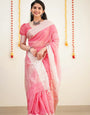 Delicate Pink Color Cotton Linen Silk Saree With Blouse Piece