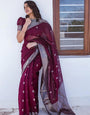 Divine Wine Color Cotton Linen Silk Saree With Blouse Piece