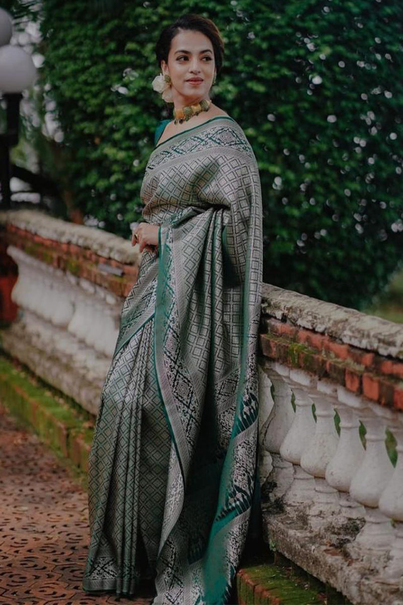 Whimsical Green Color Soft Lichi Silk Saree With Blouse Piece