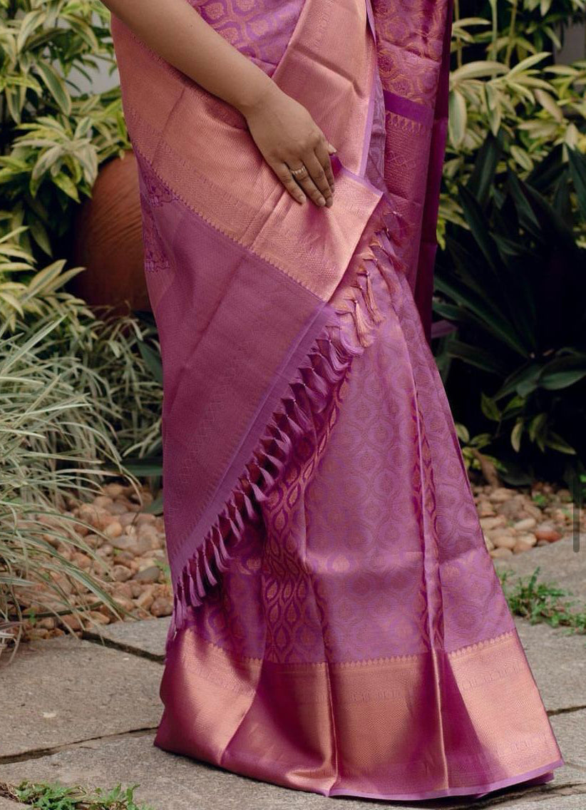 Mystical Pink Color Soft Lichi Silk Saree With Blouse Piece