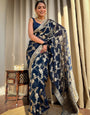 Halcyon Navy Blue Color Soft Lichi Silk Saree With Blouse Piece