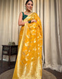 Glistening Yellow Color Soft Lichi Silk Saree With Blouse Piece