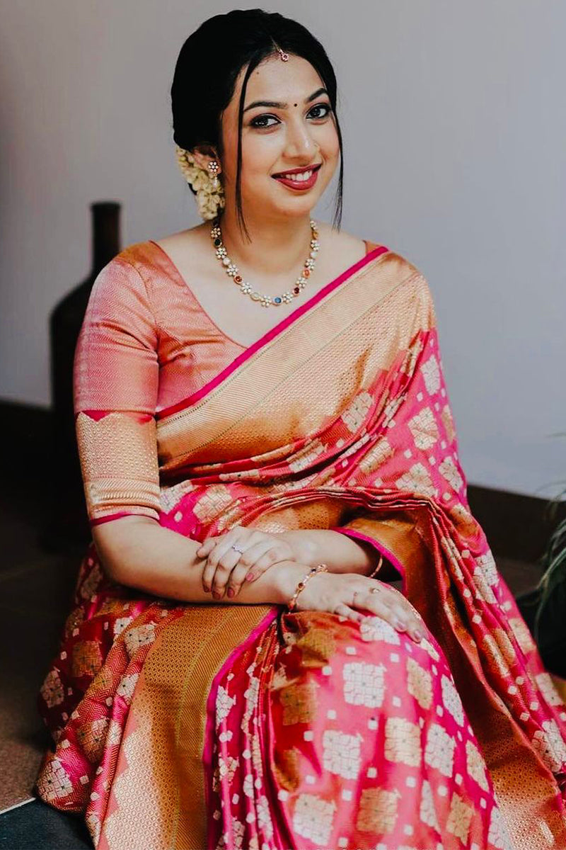 Appealing Red Color Soft Lichi Silk Saree With Blouse Piece