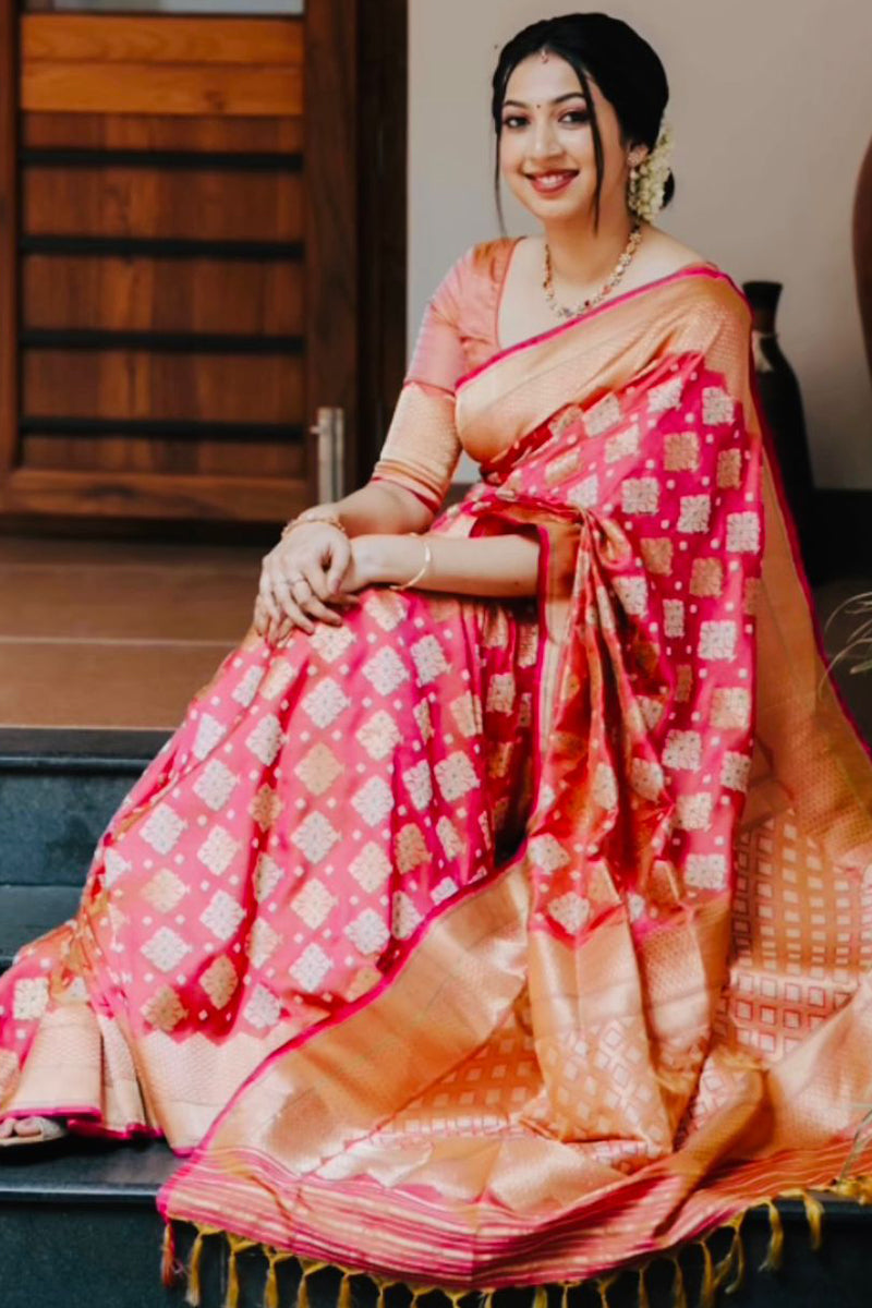 Appealing Red Color Soft Lichi Silk Saree With Blouse Piece