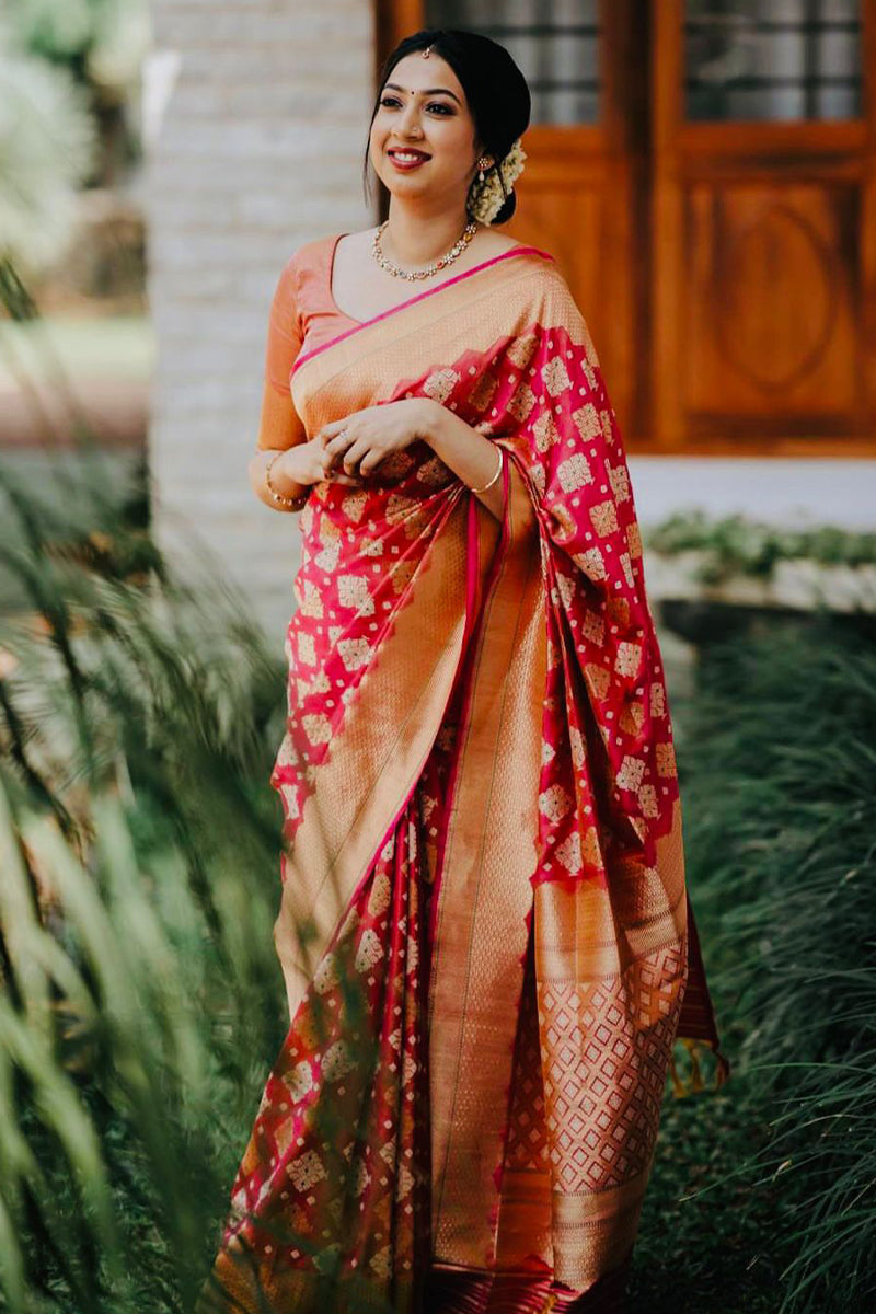 Appealing Red Color Soft Lichi Silk Saree With Blouse Piece