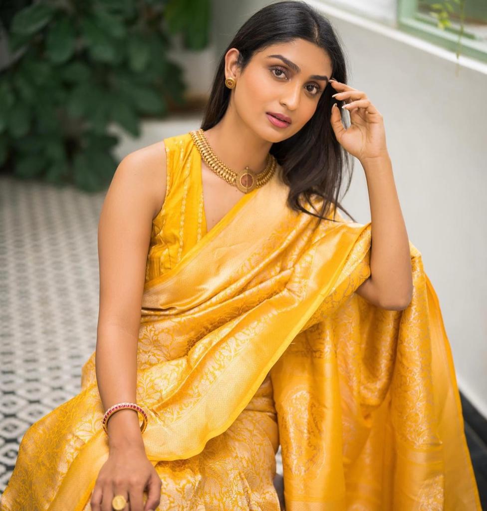 Exotic Yellow Color Soft Lichi Silk Saree With Blouse Piece