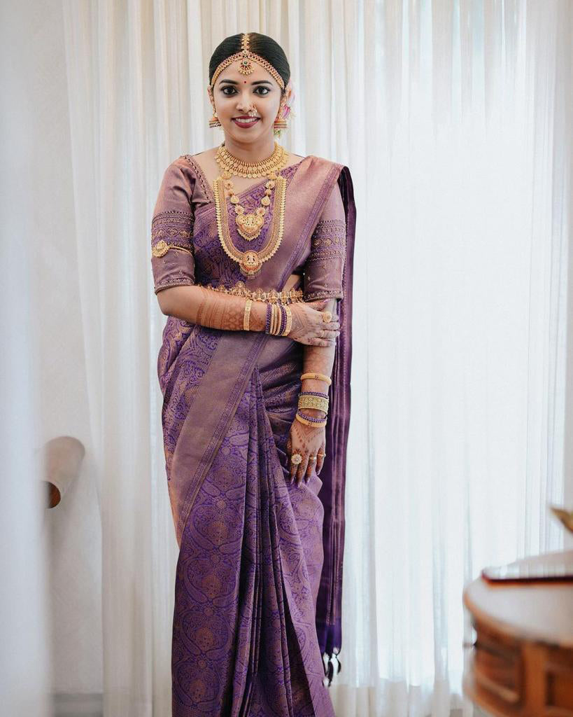 Radiant Purple Color Soft Lichi Silk Saree With Blouse Piece