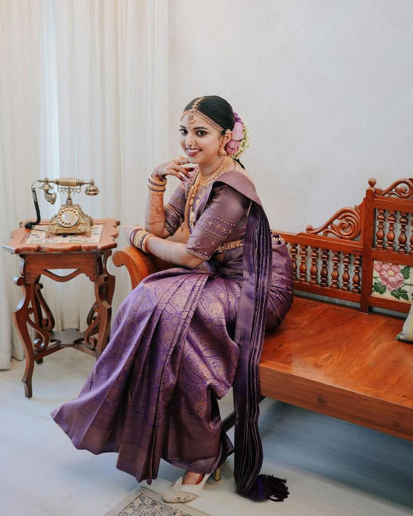 Radiant Purple Color Soft Lichi Silk Saree With Blouse Piece