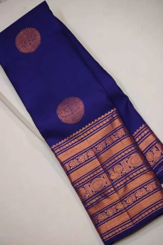 Dazzling Blue Color Soft Lichi Silk Saree With Blouse Piece