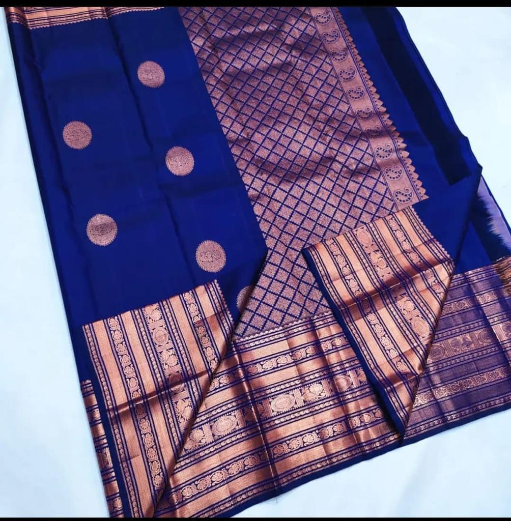 Dazzling Blue Color Soft Lichi Silk Saree With Blouse Piece