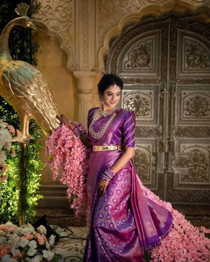 Ethereal Purple Color Soft Lichi Silk Saree With Blouse Piece