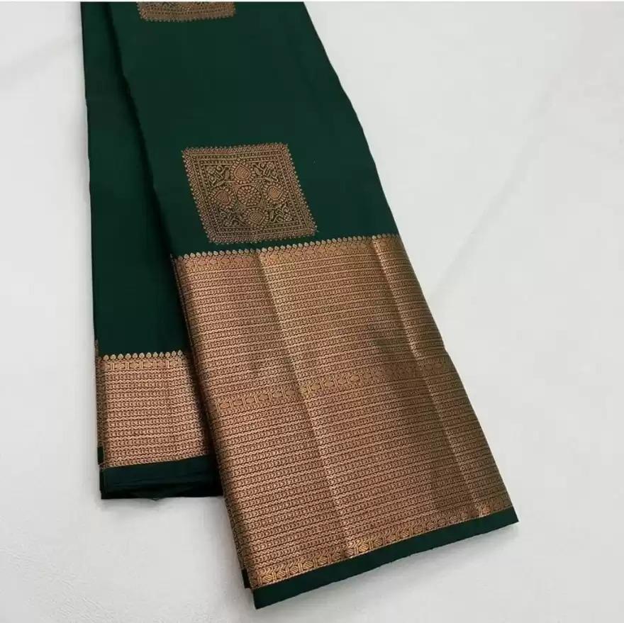 Sparkle Dark Green Color Soft Lichi Silk Saree With Blouse Piece