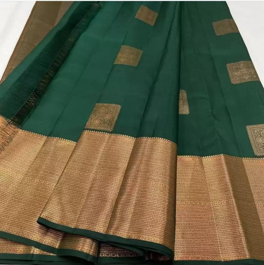 Sparkle Dark Green Color Soft Lichi Silk Saree With Blouse Piece