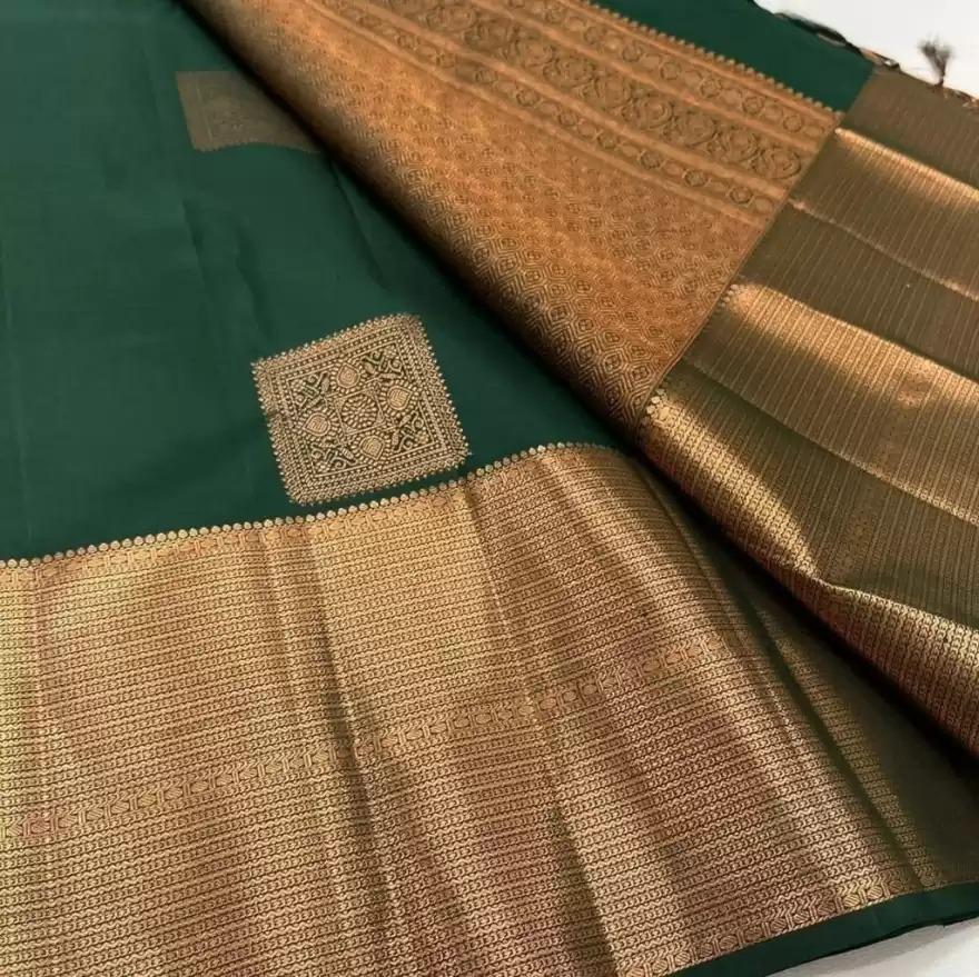 Sparkle Dark Green Color Soft Lichi Silk Saree With Blouse Piece