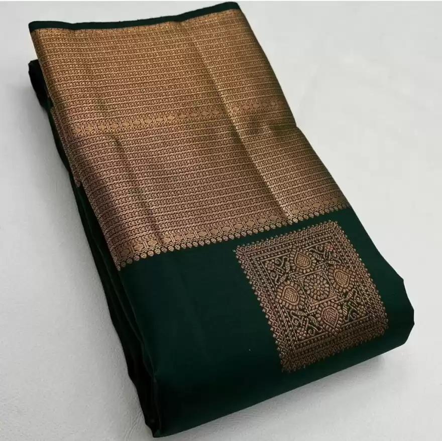 Sparkle Dark Green Color Soft Lichi Silk Saree With Blouse Piece