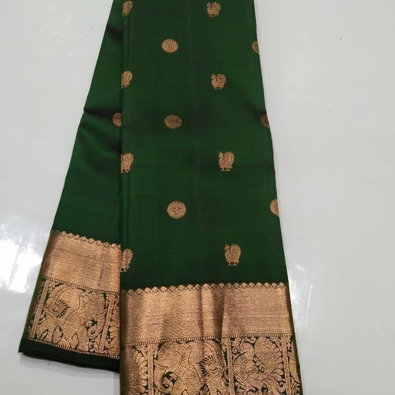 Shimmer Dark Green Color Soft Lichi Silk Saree With Blouse Piece