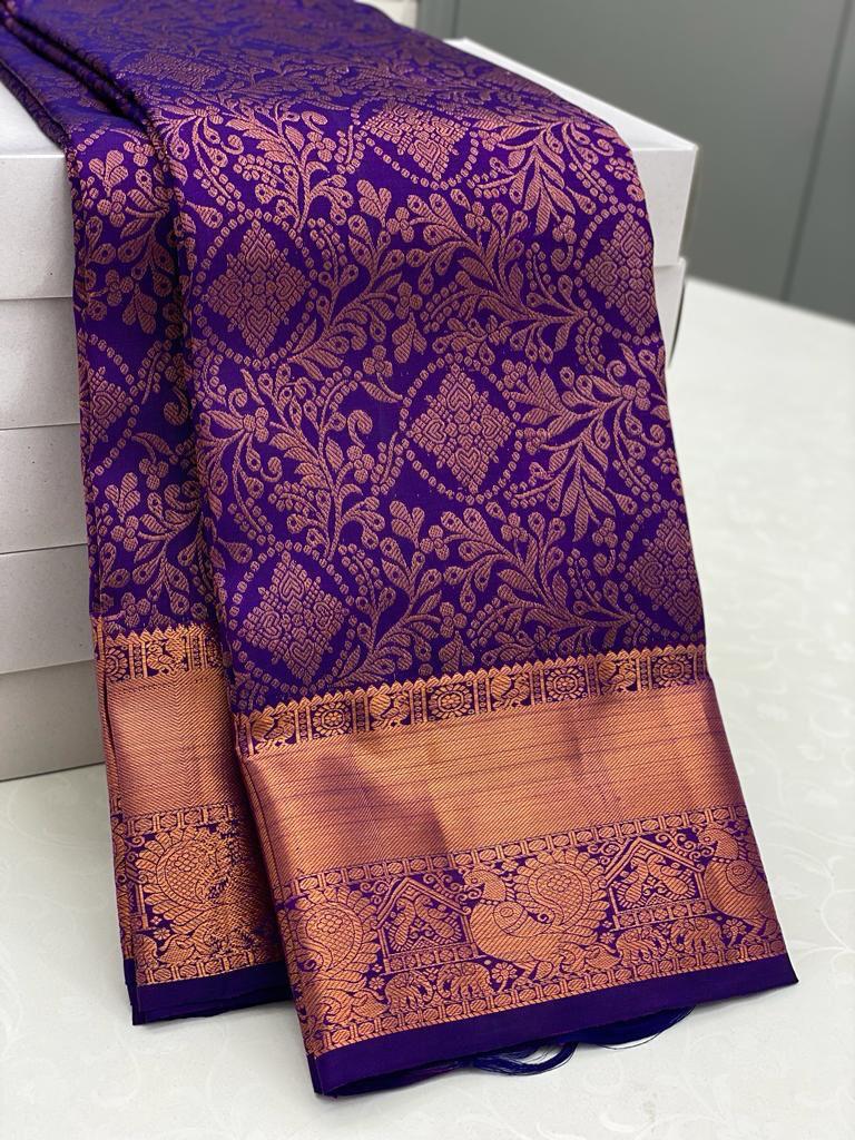 Energetic Royal Blue Color Soft Lichi Silk Saree With Blouse Piece