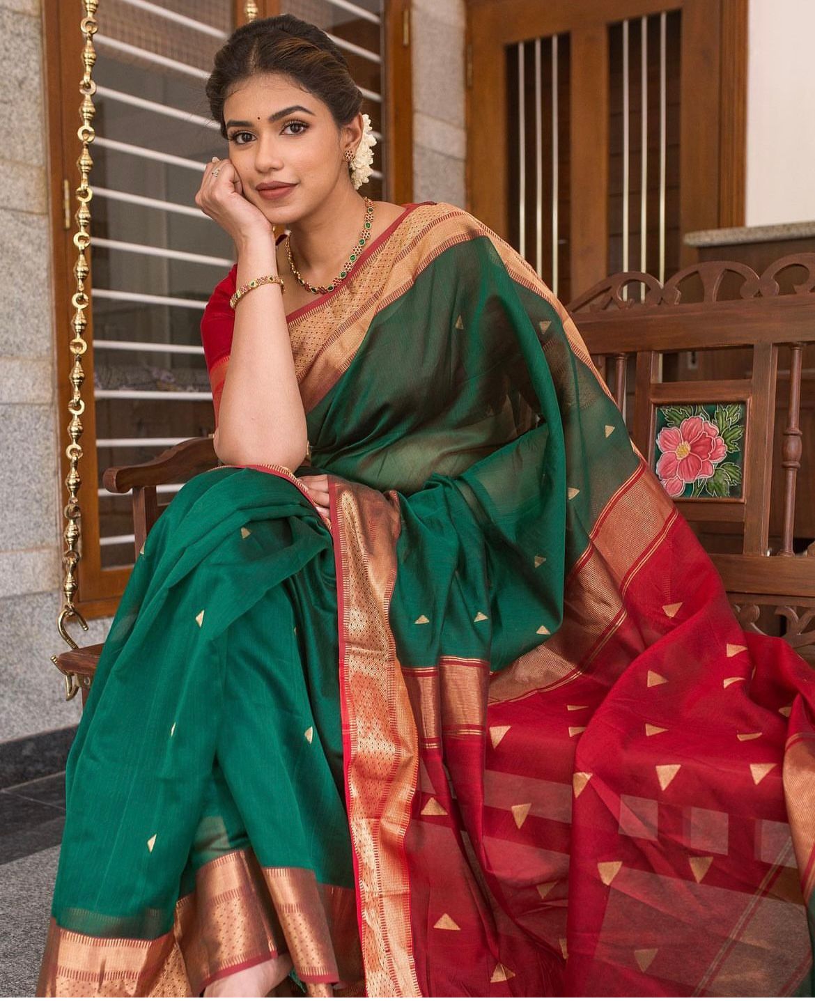 Nirvana Green Color Soft Lichi Silk Saree With Blouse Piece