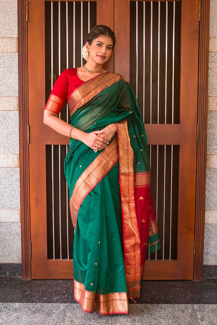 Nirvana Green Color Soft Lichi Silk Saree With Blouse Piece