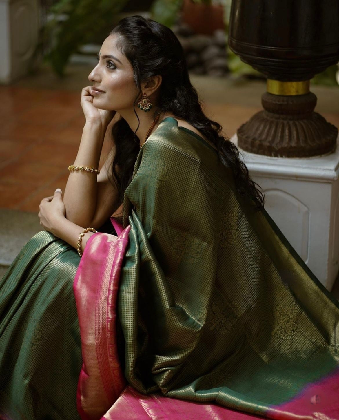 Luminescent Dark Green Color Soft Lichi Silk Saree With Blouse Piece