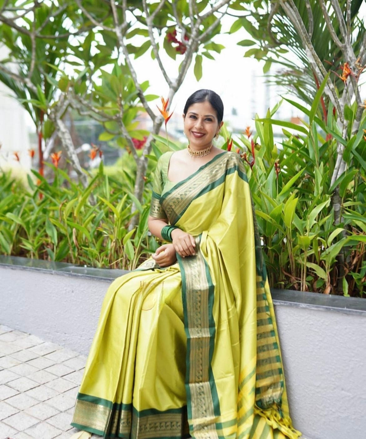 Angelic Parrot Green Color Soft Lichi Silk Saree With Blouse Piece