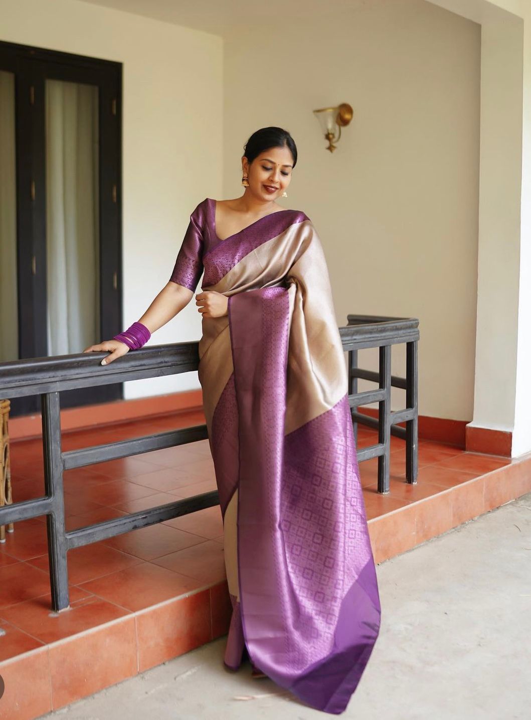 Charming Beige Color Soft Lichi Silk Saree With Blouse Piece