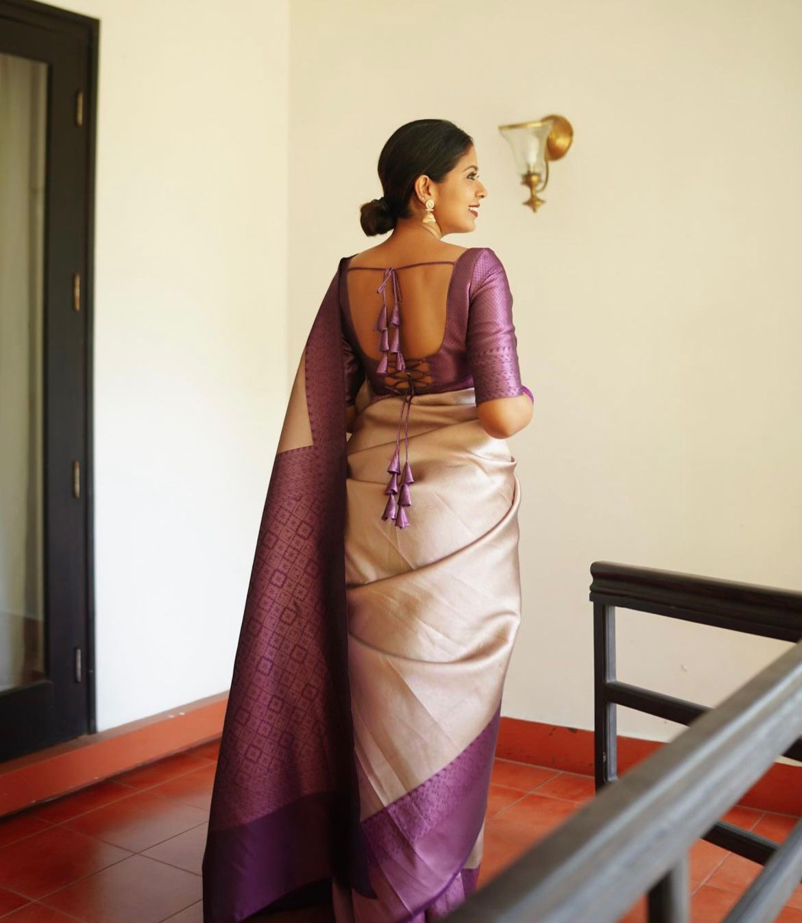 Charming Beige Color Soft Lichi Silk Saree With Blouse Piece