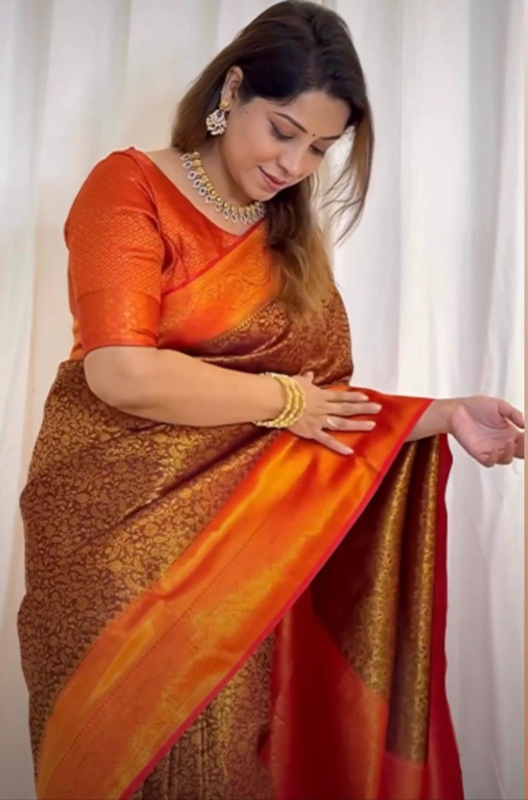 Enthralling Brown Color Soft Lichi Silk Saree With Blouse Piece