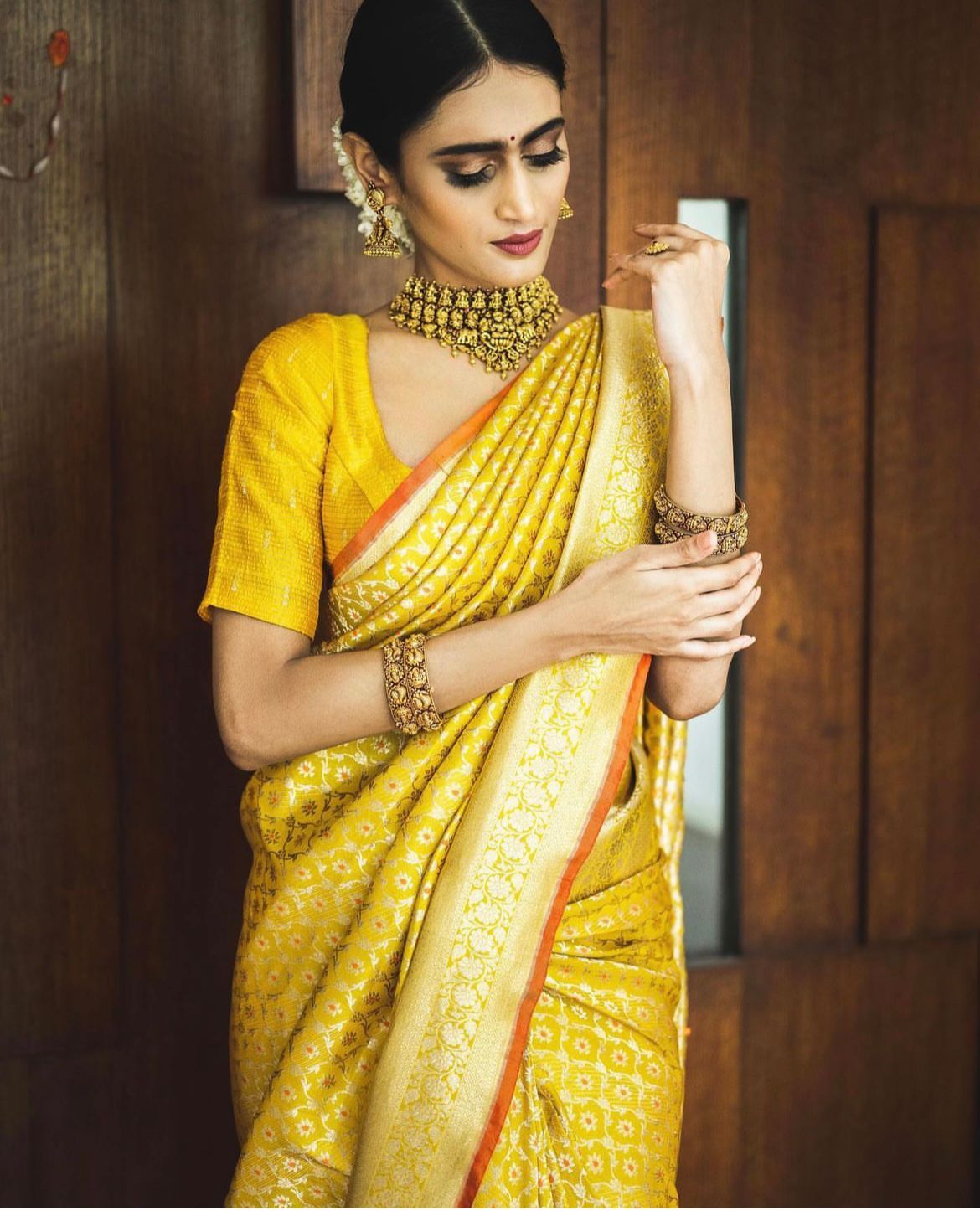 Glamorous Yellow Color Soft Lichi Silk Saree With Blouse Piece