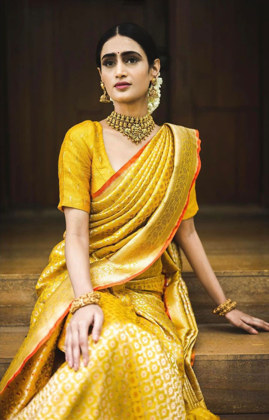 Glamorous Yellow Color Soft Lichi Silk Saree With Blouse Piece