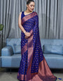 Enchanting Blue Color Soft Lichi Silk Saree With Blouse Piece