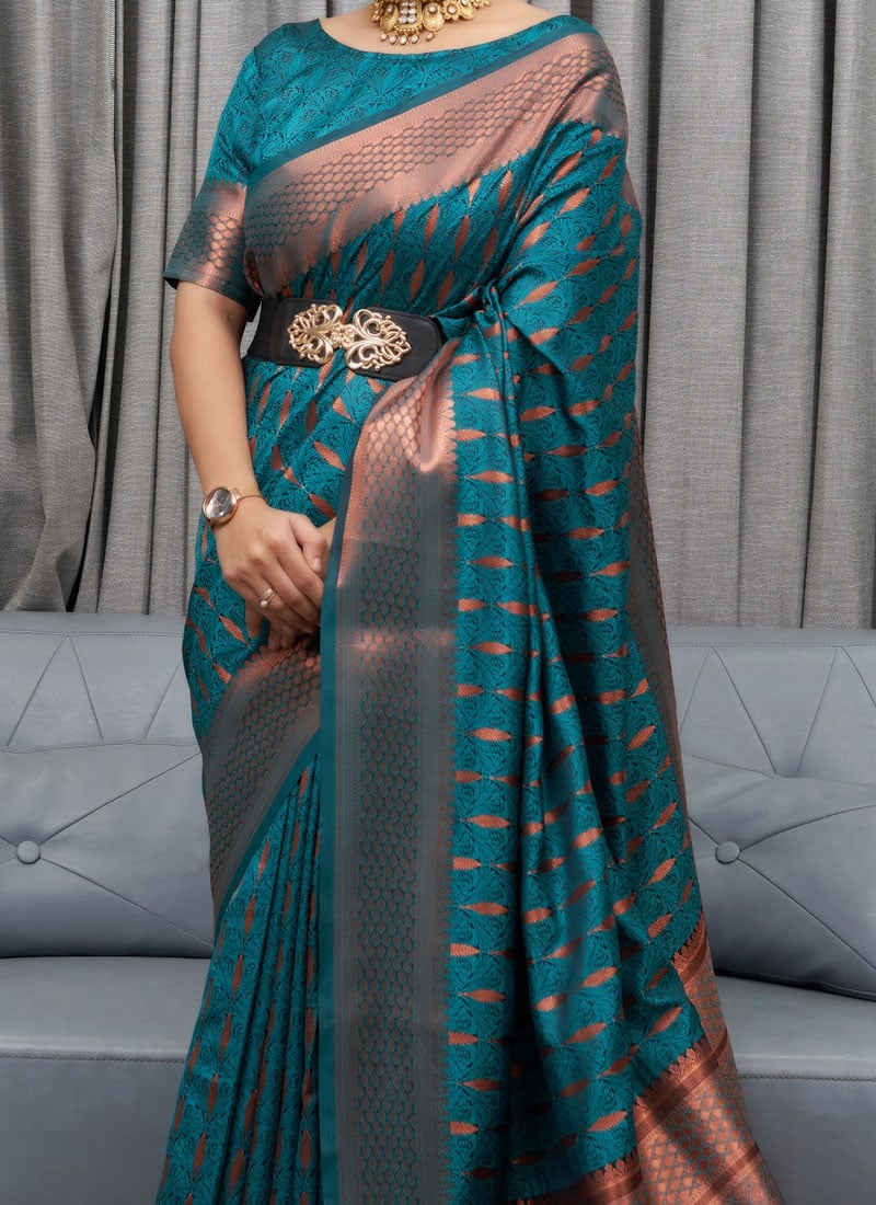 Mesmerizing Rama Green Color Soft Lichi Silk Saree With Blouse Piece