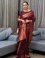 Elegance Wine Color Soft Lichi Silk Saree With Blouse Piece