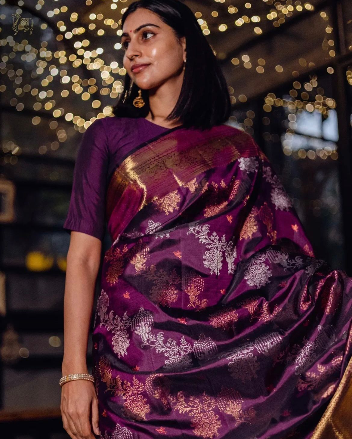 Majestic Purple Color Soft Lichi Silk Saree With Blouse Piece