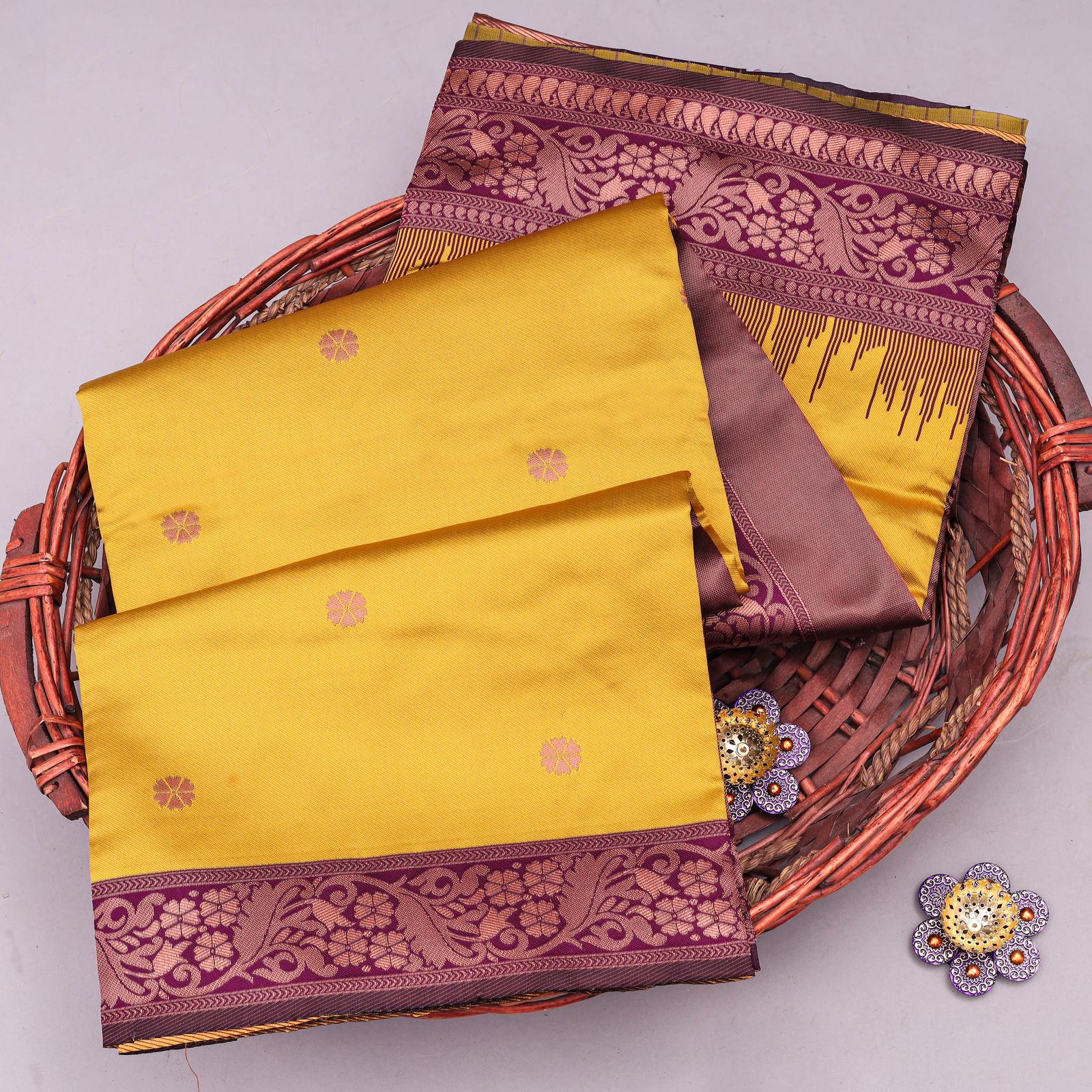 Luminous Yellow Color Soft Lichi Silk Saree With Blouse Piece