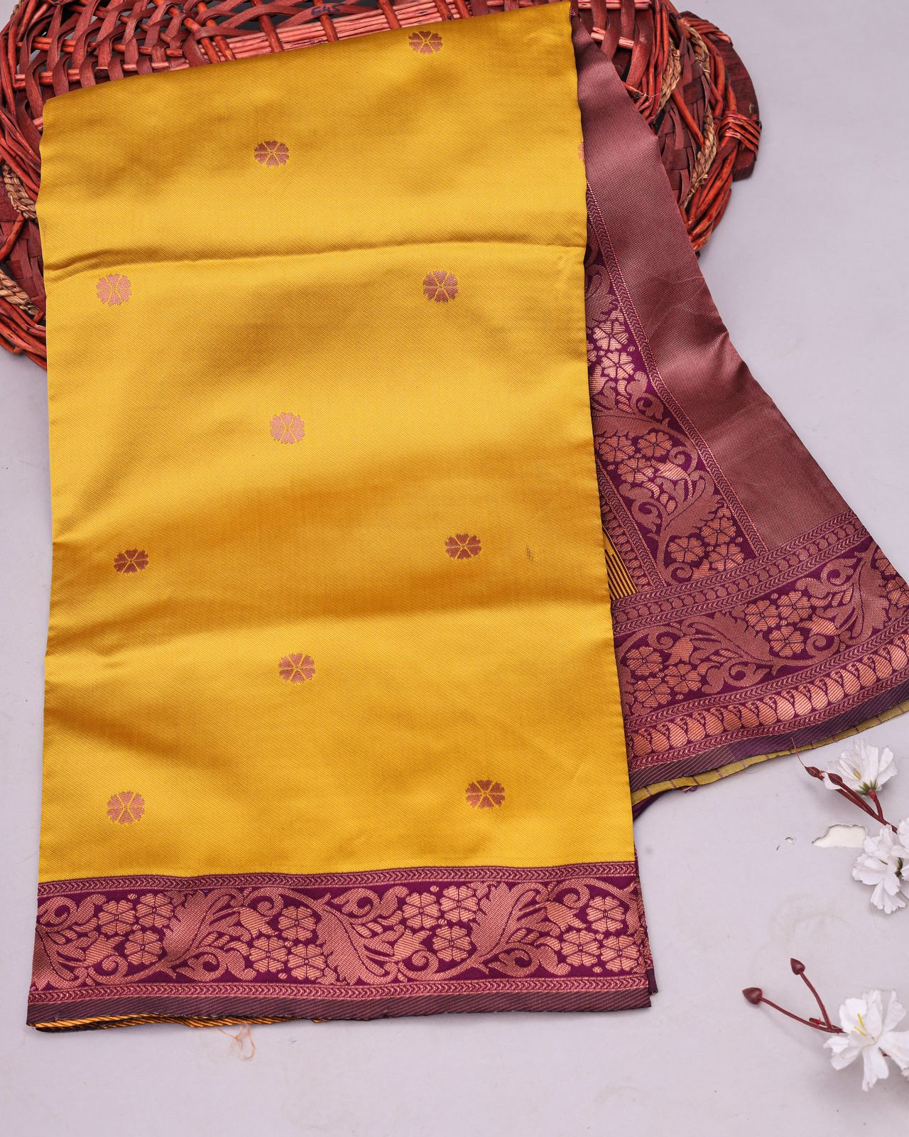 Luminous Yellow Color Soft Lichi Silk Saree With Blouse Piece