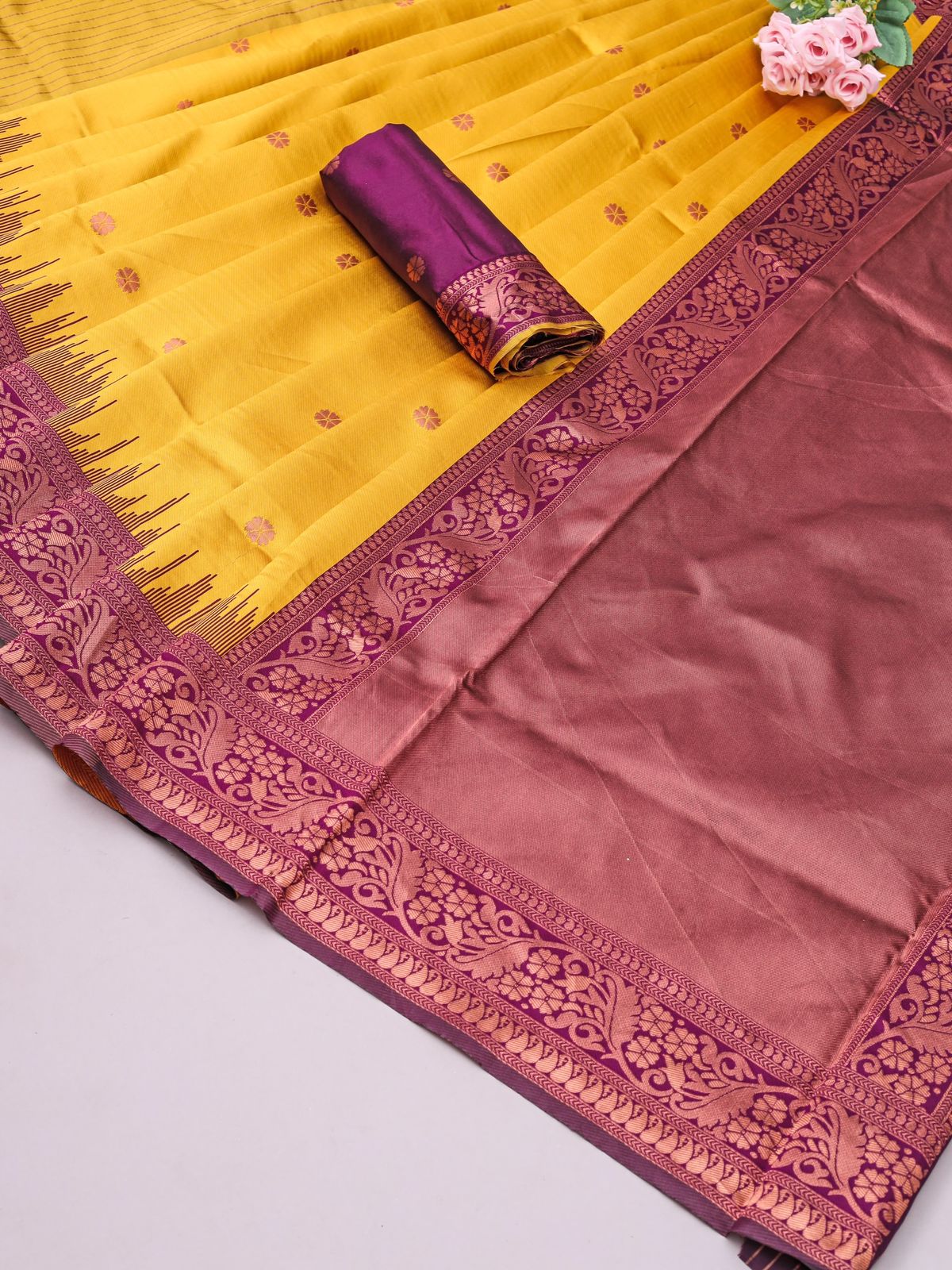 Luminous Yellow Color Soft Lichi Silk Saree With Blouse Piece