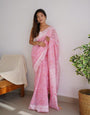 Radiating Baby Pink Color Cotton Linen Silk Saree With Blouse Piece