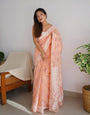 Captivating Peach Color Cotton Linen Silk Saree With Blouse Piece